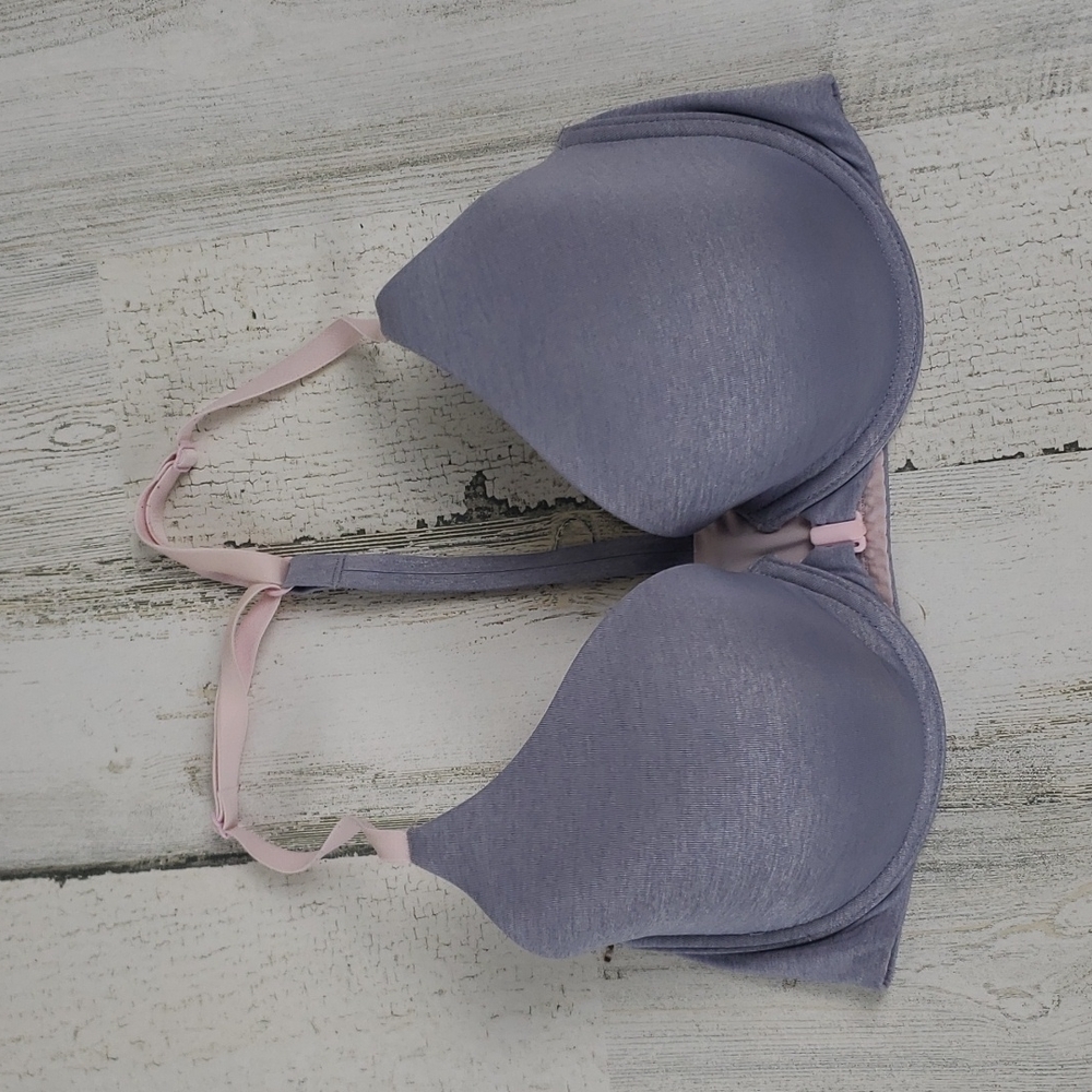 Victoria's Secret silver gray w pink racerback semi demi front closure Size 32D